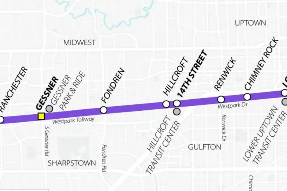A map of the METRORapid University Corridor Project, showing the various stops along the proposed line.